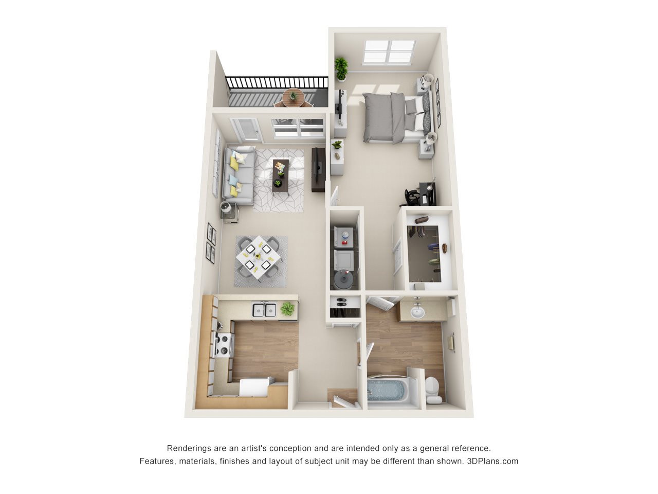 Evergreen / Cedar (1BR, 1BA) Floor Plan 1